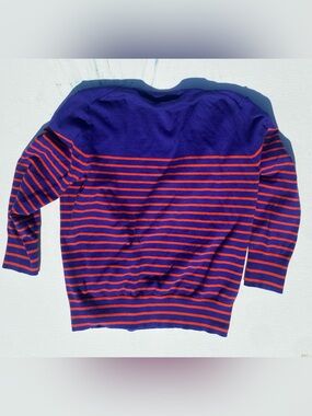 J.Crew Sweater M Blue & Orange Striped Fitted Button-Up Knit Jackie Cardigan